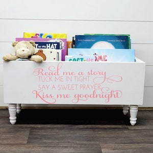 Read me a story, tuck me in tight Book Bin Book Storage Books Toy Storage Bookcase Nursery Decor Baby Shower Gift Birthday Pink