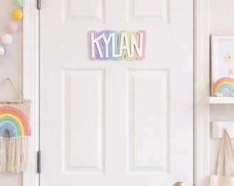 Rainbow wood name sign, Wooden name sign, Name signs for nursery, Girl's bedroom decor, Rainbow door sign, Personalized Door sign