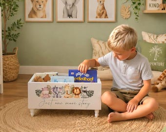 Personalized Children's library box, Safari baby book box, book storage, Safari, baby girl gift, baby boy gift, bookcase, baby shower gift