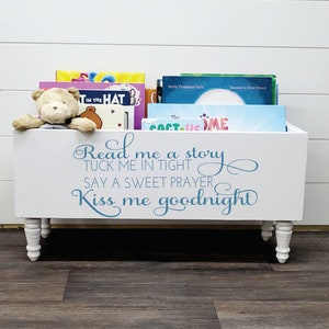 Read me a story, tuck me in tight Book Bin Book Storage Books Toy Storage Bookcase Nursery Decor Baby Shower Gift Birthday Blue