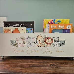 Personalized Children's Library Box, Safari Baby Book Box, Book Storage ...
