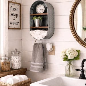 Galvanized Wash Tub With Shelves -  Wall Hanging Shelf - Farmhouse Shelf - Rustic Bathroom Shelf - Mudroom or Laundry Shelf