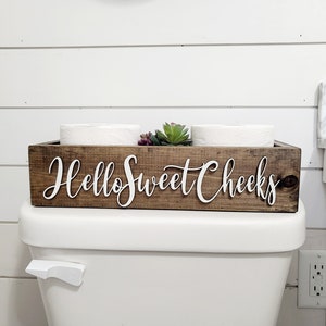 3D Hello Sweet Cheeks - Box for Toilet - Toilet Paper Holder - Rustic Bathroom Decor - Funny Bathroom Decor - Toilet Tray