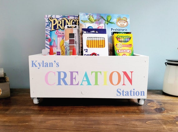 Personalized Creation Station Art Supply box- Personalized Box - Coloring  Book Storage - Kids books - Art caddy - Kids room storage