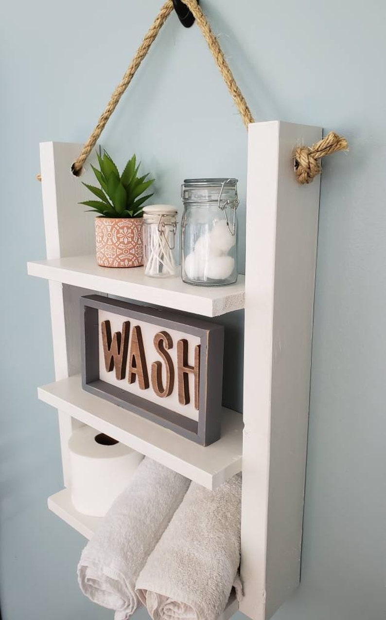 Rustic Ladder Shelf Rope Hanging Ladder Shelf Farmhouse Etsy