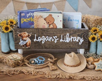 Highland Cow Book Bin - Book Storage - Books - Toy Storage - Bookcase - Nursery Decor - Baby Shower Gift - Kids gift
