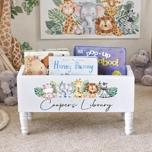 Personalized Children's Library Box, Safari Baby Book Box, Book Storage ...