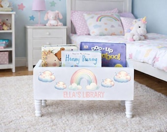 Rainbow Book box - Wood Book Crate - Toy Storage - Toddler Girl Decor - Nursery Toy storage - Toy organizer - Book Library