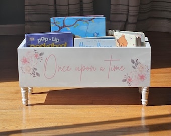 Children&#39;s library box, baby book box, book storage, nursery storage, baby girl gift, baby boy gift, bookcase, baby shower gift
