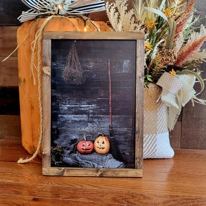 Letrero de Jack-O-Lantern, decoración de pared primitiva de Halloween, decoración de Halloween de estilo rústico moderno, letrero de Halloween de estilo vintage, decoración de estantería de Halloween