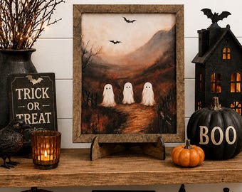Vintage-Geisterschild, rustikale Halloween-Regaldeko, moderne Halloween-Deko im Landhausstil, Halloween-Schild im Vintage-Stil, Halloween-Regaldeko
