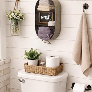 Galvanized Wash Tub With Shelves - Wall Hanging Shelf - Farmhouse Shelf - Rustic Bathroom Shelf - Mudroom or Laundry Shelf image 2