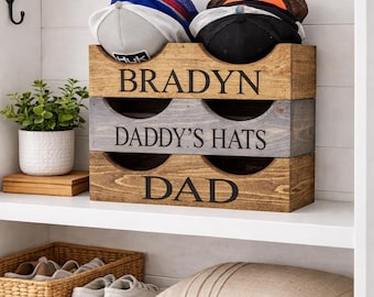 Double Wooden Hat Box, Wood Hat Box, Baseball Hat Holder, Hat Organizer, Cap Stand, Personalized Hat Holder, Father's Day Gift, Gift for Dad