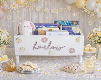 Personalized Book Box - Book Storage - Books - Toy Storage - Bookcase - Daisy Nursery Decor - Baby Shower Gift - First Birthday