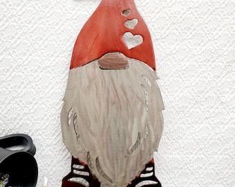 Garden Gnome, Valentine's gnome, metal wall art, garden décor,