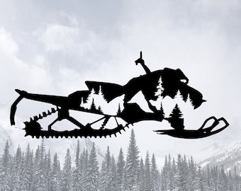 Arte de pared metálico para motos de nieve, letrero metálico para motos de nieve, letrero para la cueva del hombre en motos de nieve, trineo de montaña en motos de nieve