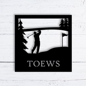 Monograma de golfe de metal, placa de golfe personalizada, arte de parede de golfe de metal