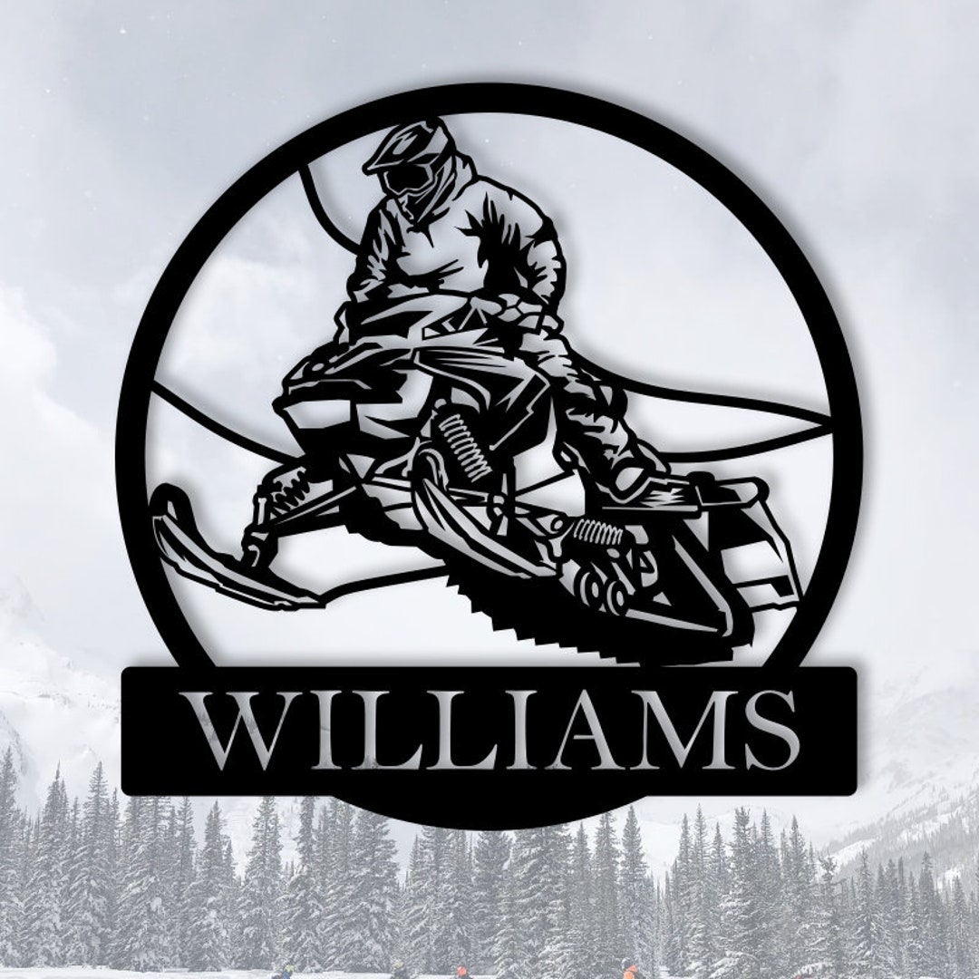 Personalized Snowmobile Family Name Sign, Metal Snowmobile Monogram