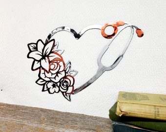 Stethoscoop wanddecoratie, stethoscoopdecor, metalen muurkunst
