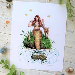 River Mermaid ~ The Water Project Fundraiser Print, Mermaid Wall Art, Watercolor Mermaid Art, Woodland Mermaid, Mermaid Art Print
