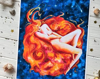 Sun Goddess ~ Goddess Wall Art, Sun Goddess Print, Sun Goddess Art, Goddess Art, Goddess Painting, Astrology Art Print, Astrology Painting