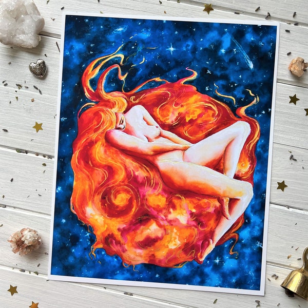 Sun Goddess ~ Goddess Wall Art, Sun Goddess Print, Sun Goddess Art, Goddess Art, Goddess Painting, Astrology Art Print, Astrology Painting