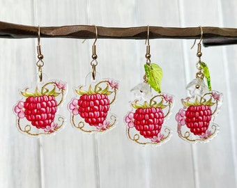 Raspberry Earrings ~ Acrylic Charm Raspberry Earrings, Acrylic Dangle Earrings, Raspberry Dangle Earrings, Cottagecore Dangle Earrings