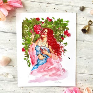 Rose Goddess ~ Garden Woman Art Print, Floral Woman Art, Garden Goddess Art, Woman Painting, Feminine Art Print, Woman Watercolor Painting