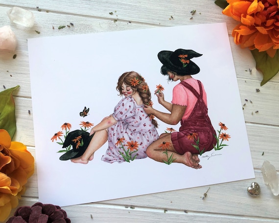 september-sweethearts-lesbian-witch-art-print-cottagecore-etsy