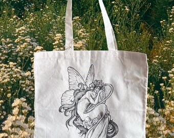 Harfen Fee Einkaufstasche ~ Handgezeichnete Einkaufstasche, Vintage Einkaufstasche, Fee, Einkaufstasche, Fee, Einkaufstasche, Baumwolltasche, Einkaufstasche