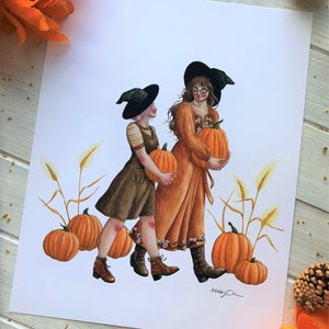 Du bist mein Kürbis ~ Herbst lesbische Hexenkunst, LGBTQ Hexenkunst, sapphische Liebeskunst, lesbische Aquarellkunst, Cottagecore lesbische Hexenmalerei