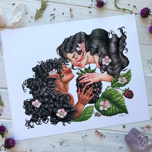 Blackberry Fairies ~ Lesbian Fairy Art Print, Sapphic Art Print, Lesbian Pride Art, Lesbian Wall Art, LGBTQ Wall Art, Sapphic Wall Art