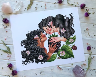 Blackberry Fairies ~ Lesbian Fairy Art Print, Sapphic Art Print, Lesbian Pride Art, Lesbian Wall Art, LGBTQ Wall Art, Sapphic Wall Art