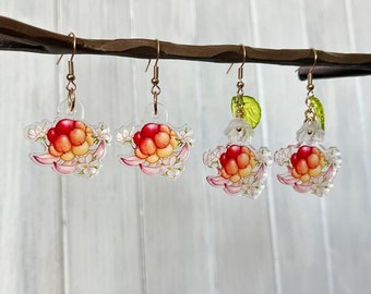 Cloudberry Earrings ~ Acrylic Charm Cloudberry Earrings, Acrylic Dangle Earrings, Cloudberry Dangle Earrings, Cottagecore Dangle Earrings