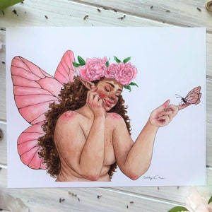 Peony Fairy ~ Pink Butterfly Fairy, Butterfly Fairy Art Print, Watercolor Fairy Art, Faerie Watercolor Art, Faerie Watercolor Print, Fae Art