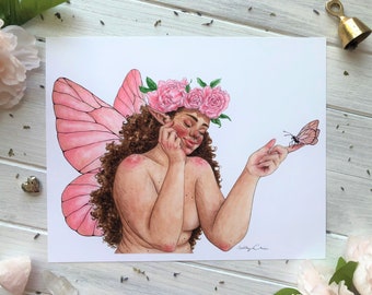 Hada de peonía ~ hada mariposa rosa, impresión de arte de hadas mariposa, arte de hadas acuarela, arte de acuarela de hadas, impresión de acuarela de hadas, arte Fae