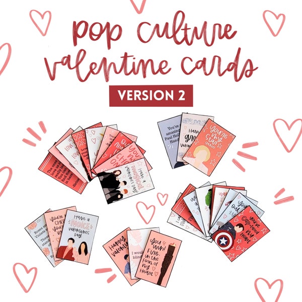 Pop Culture Valentine Cards (Version 2) Printable Valentine Cards - Digital Download - TV Show and Movie Valentines