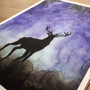 Deer Print | Original Deer Artwork | Hand Embellished | Animal Lover Gift | Watercolour Deer | Animal Print | Fantasy Art | Deer Gift