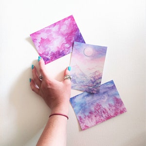 Ensemble de cartes postales Pastel Dreamland | 3 Cartes postales Dreamscape A6, Mini-impressions célestes, Aquarelle, Illustré, Abstrait, Fantastique, Cadeau d’art mural