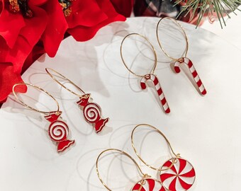 Candy Cane Christmas Candy Earrings
