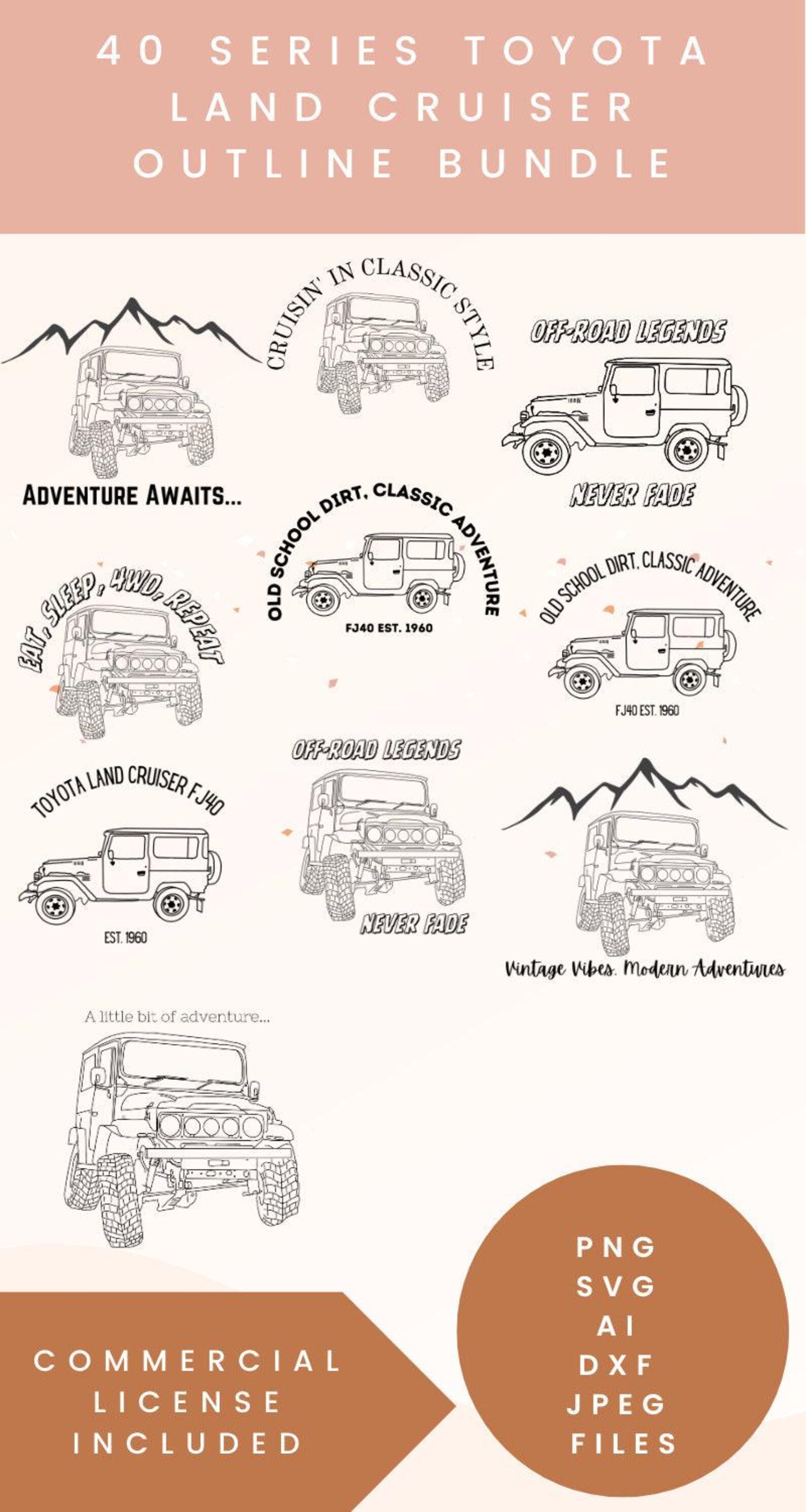 Toyota 40 Series Land Cruiser Cut File FJ40 Outline Vintage 4x4 Truck ...