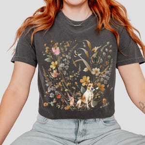 Jack Russell Terrier shirt JRT mom gift for dog owner cottagecore tshirt wildflowers sweater pressed flowers vintage floral dog lover gift