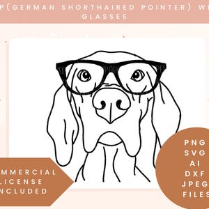 Gafas de perro GSP SVG Archivo de corte alemán Vector de pointer de pelo corto Archivo de imágenes prediseñadas de Vizsla Descarga de Weimaraner Archivo comercial de perro pointer Gafas