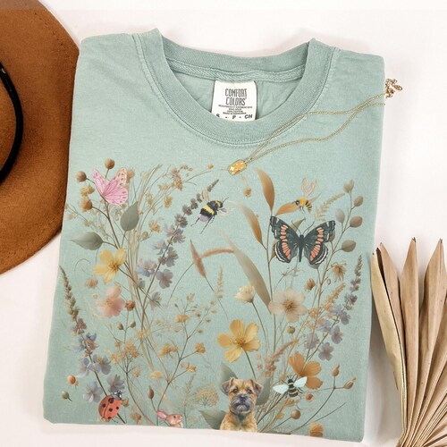 Border Terrier Shirt Border Terrier Mama Geschenk Cottagecore Tshirt Wildblumen Pullover gepresste Blumen Vintage Blumen Shirt Hund Mama Geschenk