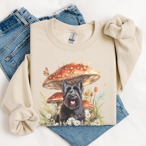 Scottish Terrier Scottie Dog Cottagecore Mushroom Sweatshirt Wildflower Grass Cozy Fall Aesthetic Pet Lover Gift Dog Mom Crewneck