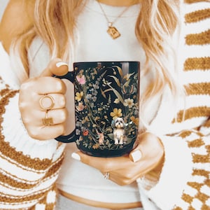 Shih Tzu mug fluffy dog gift for Shih Tzu mom gift floral dark cottagecore mug pet lover gift cute coffee mug birthday present