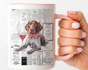 Taza de Braco Alemán de Pelo Corto, Taza de Braco Alemán, Regalo para Mamá de Braco Alemán, Taza de Cereza, Día de San Valentín, Amigas, Era de las Mamás Perrunas, Copa de Martini Retro con Motivo de Cereza