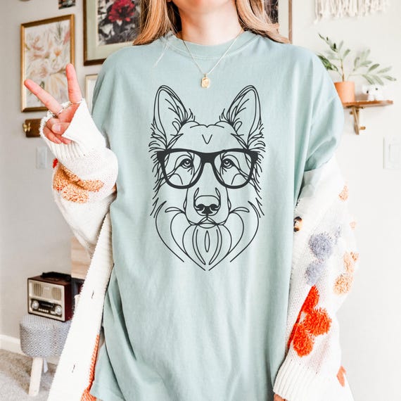 German Shepherd shirt for GSD gift shepherd tshirt for shepherd owner German shepherd wearing glasses GSD crewneck shirt for GSD mom gift