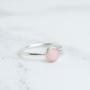 Pink Opal Gemstone Ring, Stacking Ring, Sterling Silver, Handmade