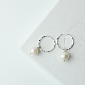 Freshwater Pearl Hoop Earrings, Sterling Silver, Handmade